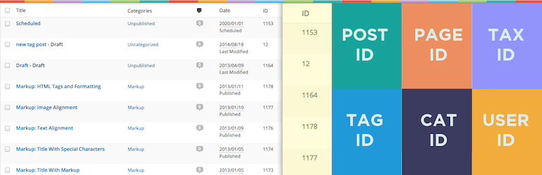 WordPress插件 Show IDs 自动显示分类ID、文章ID、标签ID、用户ID、页面ID、自定义文章/分类ID