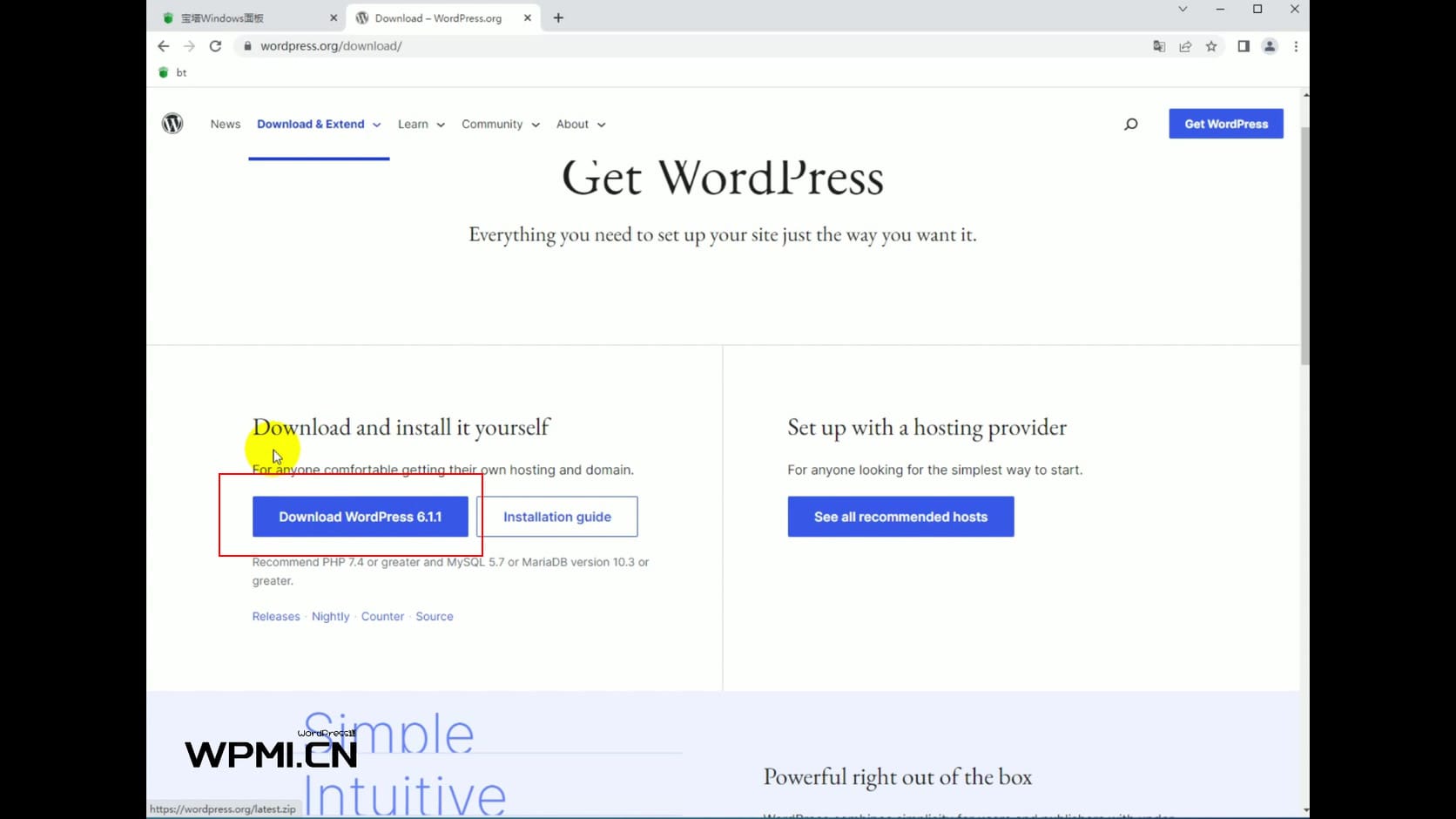 如何在官网下载WordPress程序